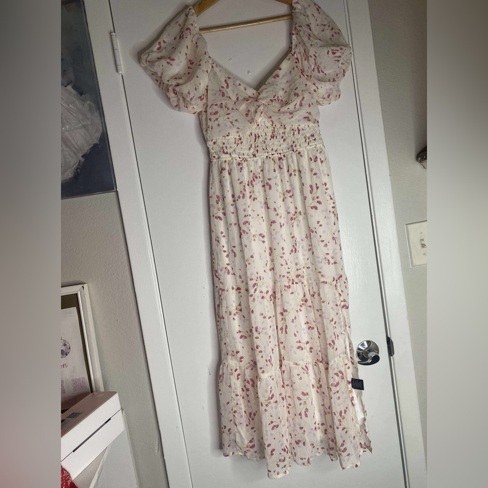 Trixxi Cream and Pink Floral Midi Dress